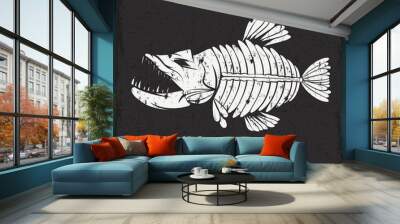 grunge vector design template of aggressive tropical fish skelet Wall mural