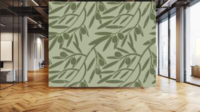 Seamless pattern with olive branches. Retro decorative texture b Wall mural