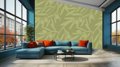 Seamless pattern with olive branches. Retro decorative texture b Wall mural