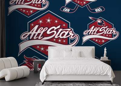 set of vintage sports all star crests Wall mural