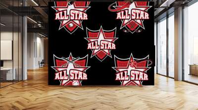 set of vintage sports all star crests Wall mural