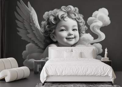 drawing of cute angel girl in vintage black and white style Wall mural