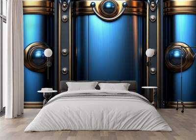 Blue and Gold Metallic Panel with Ornate Details Wall mural