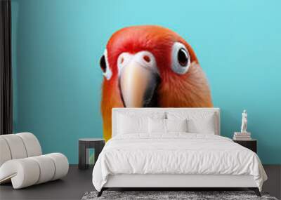 a parrot lovebird isolated on green background, with empty copy space Wall mural