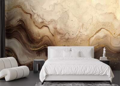 Abstract luxury pattern with a gradient from chocolate brown to creamy beige, featuring gold dust accents for an opulent texture  Wall mural