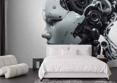 Artificial Intelligence, Communication and Technology Concept , robot, white backgound, with empty copy space Wall mural