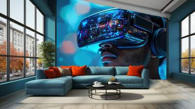 Dive into the world of AI with this stunning image of a virtual reality headset. Experience the endless possibilities of a world where technology and humanity converge in this captivating picture Wall mural