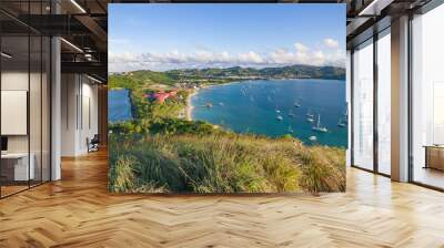 sailing yachts and motor vesseös anchoring in Rodney Bay on caribbean tropic island of St.Lucia, windward Islands, West Indies Wall mural