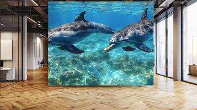 Two Dolphins Swimming in Clear Water  Wall mural