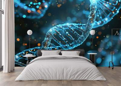 wallpaper of retro vector DNA structure, genetic code isolated on black background, science with scientific and abstract Wall mural