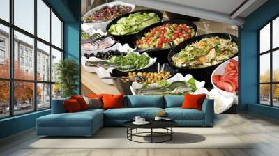 Buffet style food in trays Wall mural