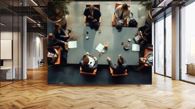 Top view image of motivated employees working together in the office official meeting concept of business Wall mural