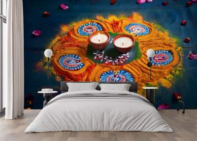 Happy dewali rangoli celebration candle design decoration Wall mural