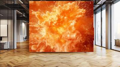 A complex orange powder explosion white background that creates a captivating and unique visual impact. The orange powder spreads out in a beautiful pattern, showing a sense of movement and energy. Th Wall mural