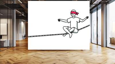 With the eyes closed on the rope, a muslin on his face balances a red bandage sitting in a lotus position.  Wall mural