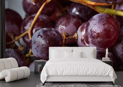 bunch of fresh purple wet grapes, close-up no people Wall mural