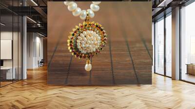 Indian Made Traditional Gold Necklace with Pearls Wall mural