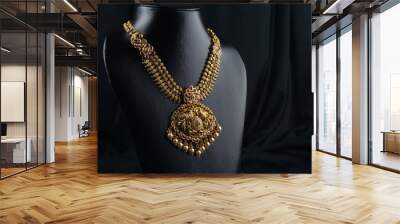 Indian Traditional Antique Gold Necklace with Peacock Design Wall mural