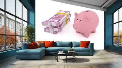 New Indian Currency with Piggy Bank -  3D Rendered Image Wall mural