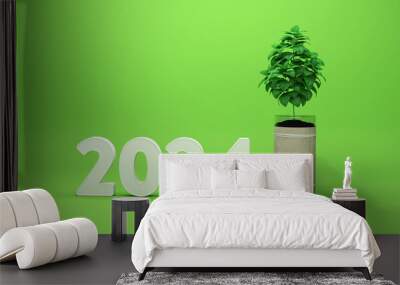 New Year 2024 Creative Design Concept with go green Concept - 3D Rendered Image	
 Wall mural