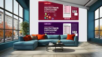 Supplement Label Design, Dietary supplement label, Multivitamins label, Package template design Wall mural