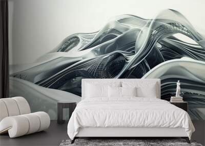 Futuristic Gray Wave Forms Undulating on a Bright Light Background in an Abstract Display Wall mural