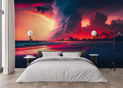 A cotton candy sunrise at the beach dark Wall mural