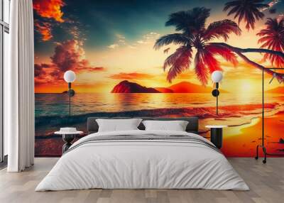 Beautiful panoramic sunset tropical paradise Wall mural