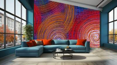 Abstract colorful lines circles painting on canvas. Wall mural