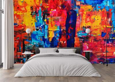 Colorful oil paint brush stroke abstract background texture  design illustration.
 Wall mural