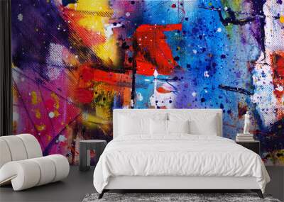 Hand draw painting abstract art panorama background colors texture design illustration.. Wall mural