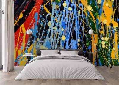 Hand drawn colorful painting abstract art panorama background colors texture. Wall mural