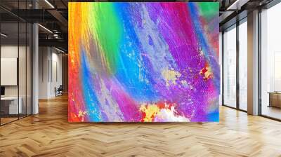 Hand drawn colorful painting abstract art panorama background colors texture. Wall mural