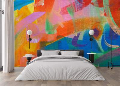 Oil paint colorful brush stroke splash drop sweet colors abstract background and texture.  Wall mural