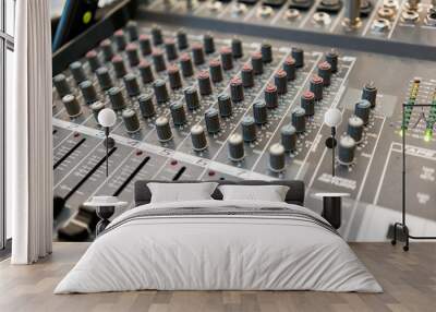 Close up of music mixer equalizer console for mixer control sound device. . Wall mural