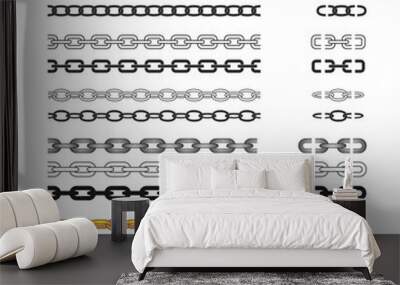 Chain brush set, vector seamless and isolated metal chain parts and element. graphic illustration. Wall mural