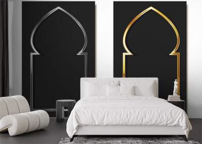 islamic arc set in gold and silver. Element of Islamic, Arabic style interior decoration design. Window or door arc element. Eastern traditional element . vector illustration Wall mural