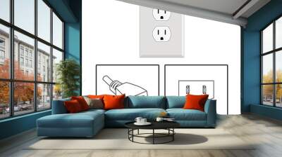 US socket and plug. Icon set. Three pin socket sheme isolated vector graphic illustration. simple diagram electrical appliance plug Wall mural