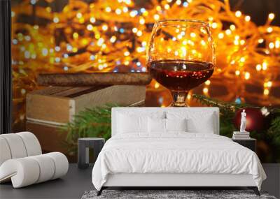 christmas photo cognac glass in front of bokeh background Wall mural