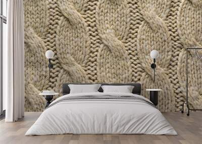 Beige Cable Knit Texture. Texture of Knitted Sweater Fabric with a Uniform Pattern Wall mural