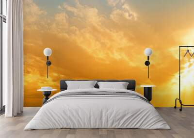 sunset sky panorama landscape background natural color of evening landscape with setting sun light coming through clouds panoramic view Wall mural