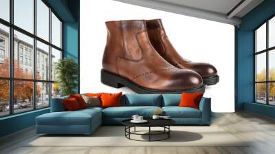 Shoes, leather boots for men. Men's winter, autumn or spring fashion. Shoes isolated on white background. Wall mural