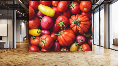 Fresh red and yellow tomatoes background. Wall mural