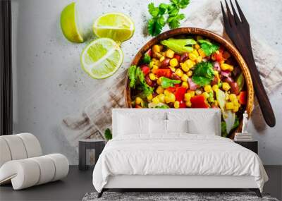 Traditional corn bean mexican salad in a wooden bowl. Mexican food concept. Wall mural