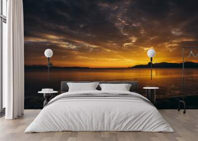 Gloomy tropical sunset,Sunset over Water and Islands,Thailand Wall mural