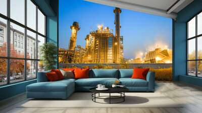 Glow light of petrochemical industry on sunset and Twilight sky ,Power plant,Energy power station area Wall mural