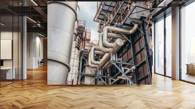 Industrial zone,The equipment of oil refining,Close-up of industrial pipelines of an oil-refinery plant,Detail of oil pipeline with valves in large oil refinery. Wall mural