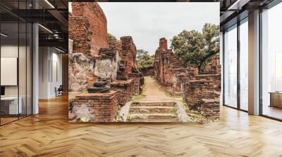 Worship of Thailand,Buddha statue,History of Thailand,Buddha statue Temple of Ayutthaya Province. Ayutthaya Historical Park, Thailand Wall mural