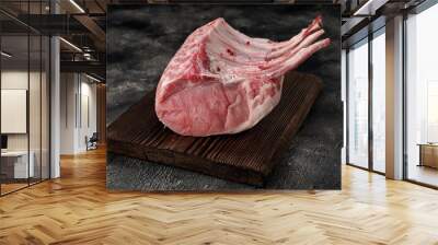 Raw fresh pork rack on wooden board Wall mural