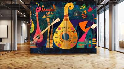 Abstract background with musical string instruments in ethnic style Wall mural